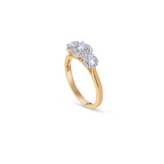 TJD 0.75 Carat Diamond 18 Karat Yellow Gold Vintage 3-Stone Cluster Ring