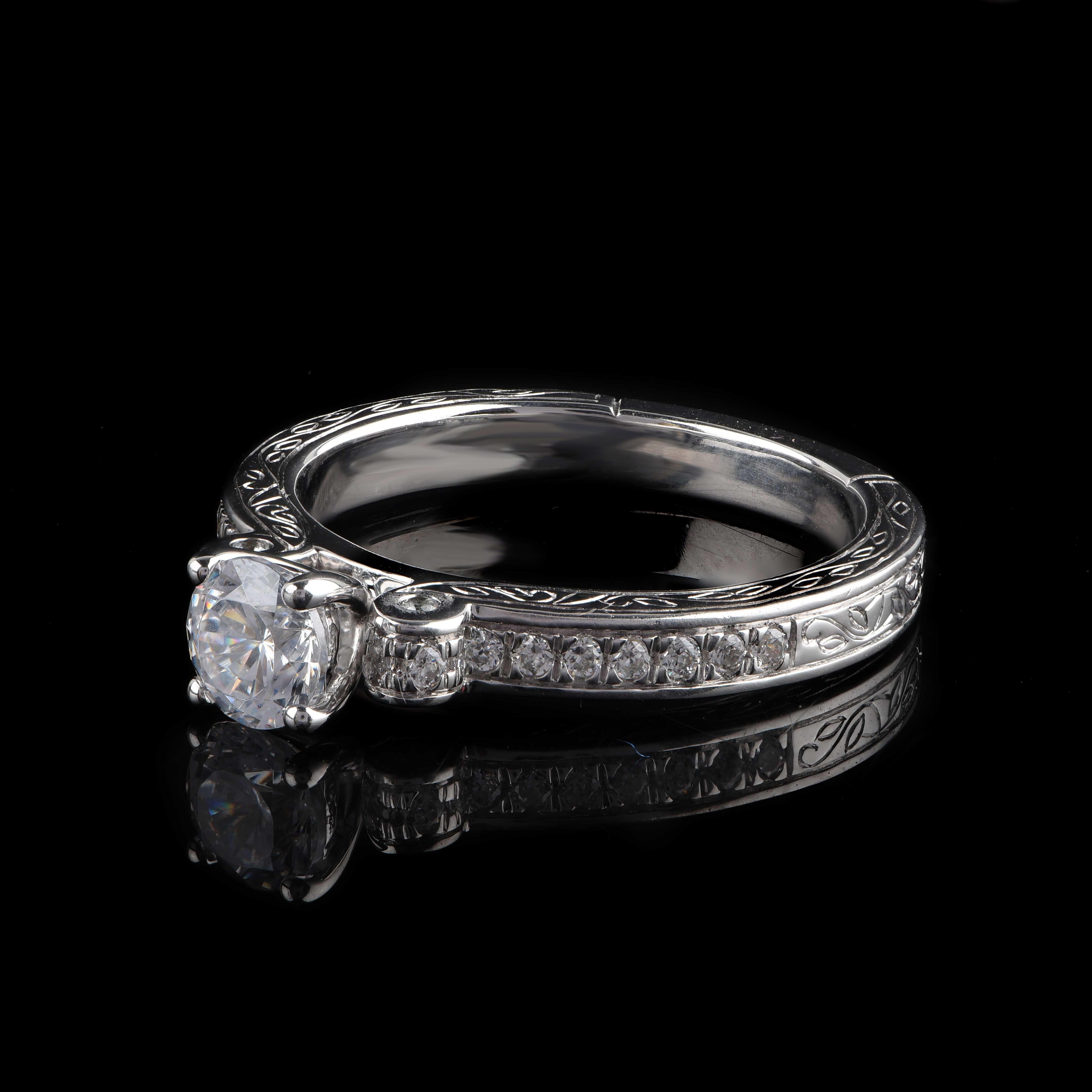 Modern TJD GIA Certified 0.75 Carat Diamond 18 Karat White Gold Vintage Engagement Ring For Sale
