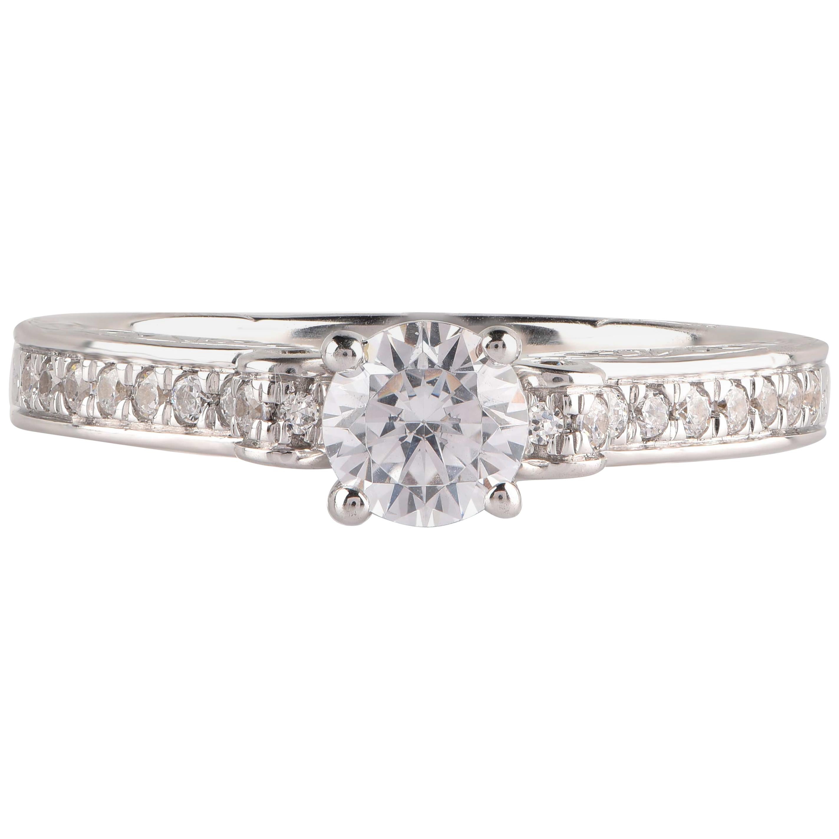 TJD GIA Certified 0.75 Carat Diamond 18 Karat White Gold Vintage Engagement Ring For Sale