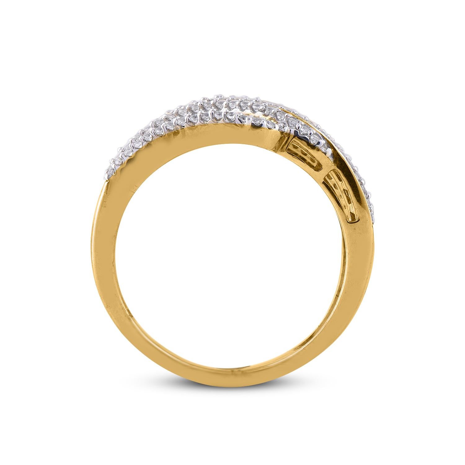 TJD 0.75 Carat Layered Diamond 14 Karat Yellow Gold Dazzling Designer Ring In New Condition For Sale In New York, NY