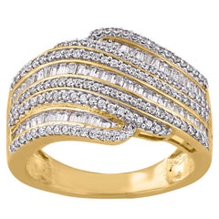 TJD 0.75 Carat Layered Diamond 14 Karat Yellow Gold Dazzling Designer Ring
