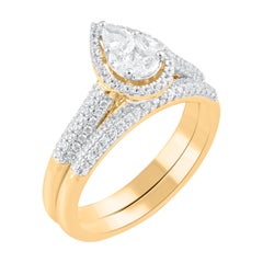 TJD 0.75 Carat Multi-cut Diamond 14 Karat Gold Pear-Shaped Frame Bridal Ring Set