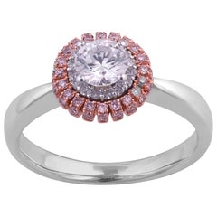TJD 0.75 Carat Nat. Pink Rosé & White Diamond 14K Two-Toned Gold Engagement Ring