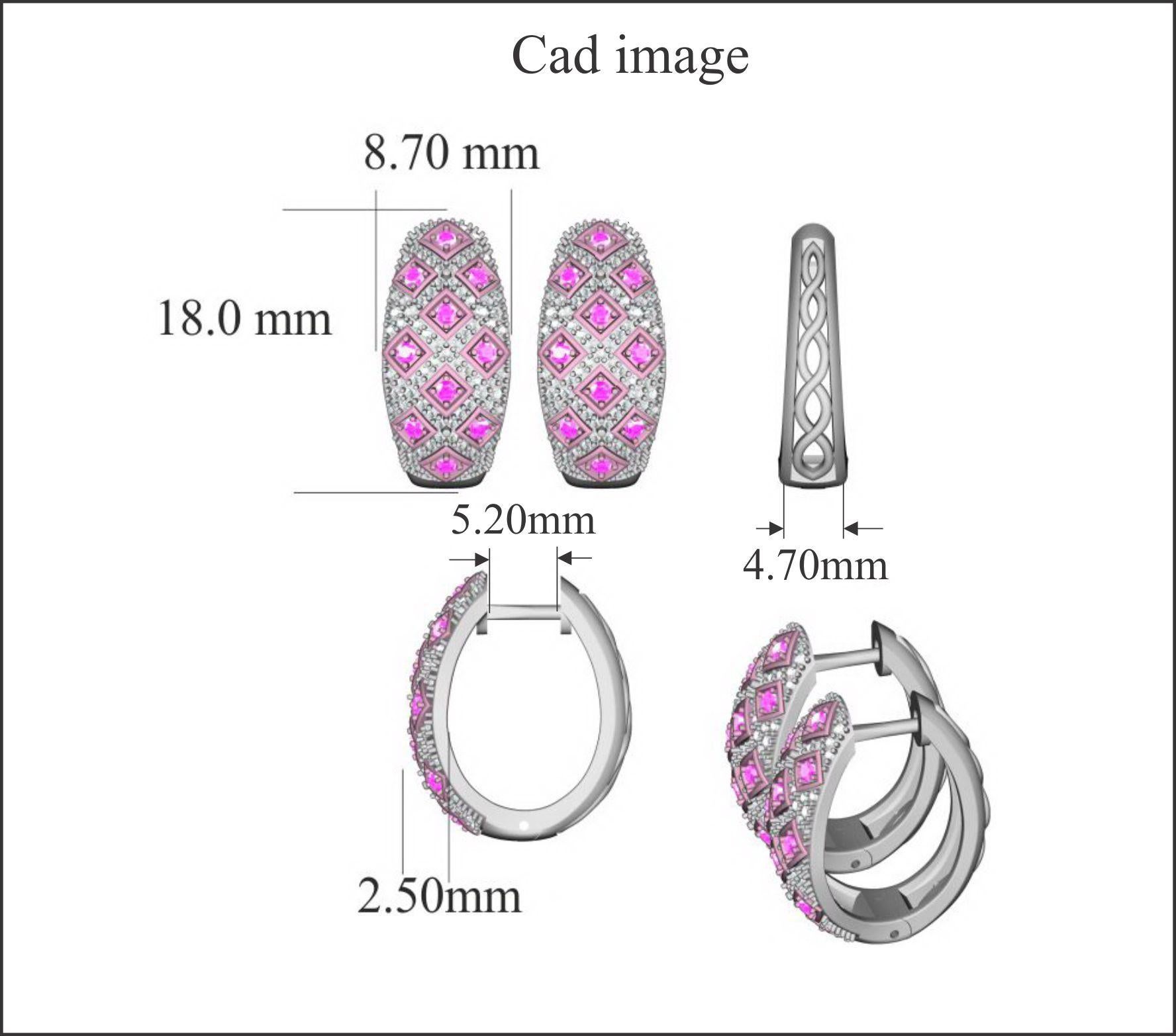 Ces boucles d'oreilles en forme de cerceau confèrent un éclat supplémentaire à votre tenue de soirée. Fabriqué avec soin en or rose 18 carats,  La boucle d'oreille est astucieusement remplie de 154 diamants blancs et 20 diamants roses sertis en pavé