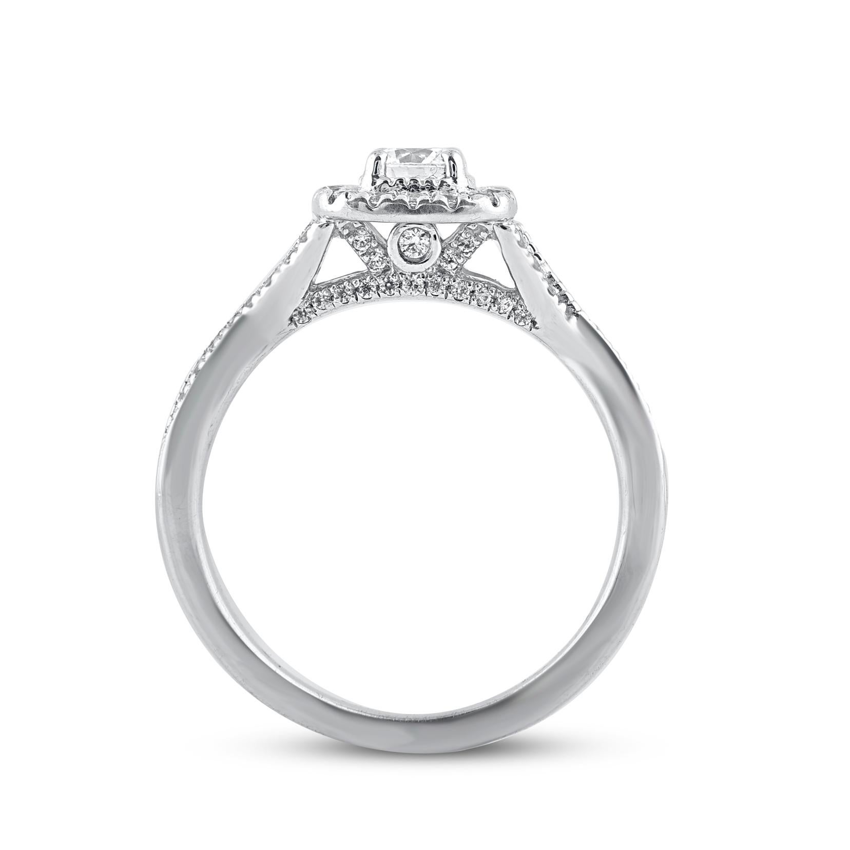 TJD 0.75 Carat Natural Diamond 14 Karat Gold Twist Shank Halo Engagement Ring In New Condition For Sale In New York, NY