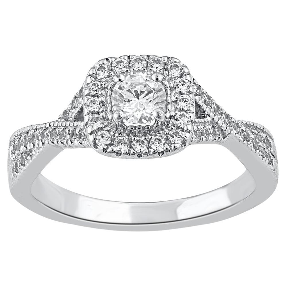 TJD 0.75 Carat Natural Diamond 14 Karat Gold Twist Shank Halo Engagement Ring For Sale