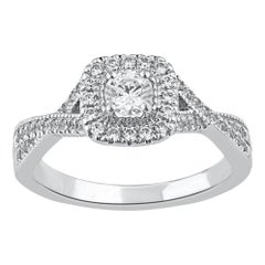 TJD 0.75 Carat Natural Diamond 14 Karat Gold Twist Shank Halo Engagement Ring