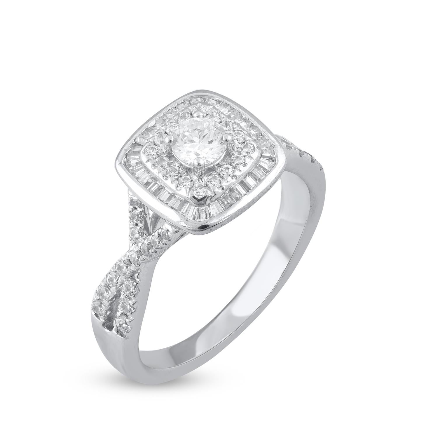 Contemporary TJD 0.75 Carat Natural Diamond 14 Karat White Gold Double Halo Engagement Ring For Sale