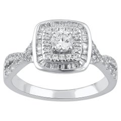 Bague de fiançailles double halo en or blanc 14 carats avec diamant naturel de 0,75 carat TJD