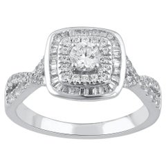 TJD Anillo de compromiso con doble halo de diamantes naturales de 0,75 quilates y oro blanco de 14 quilates