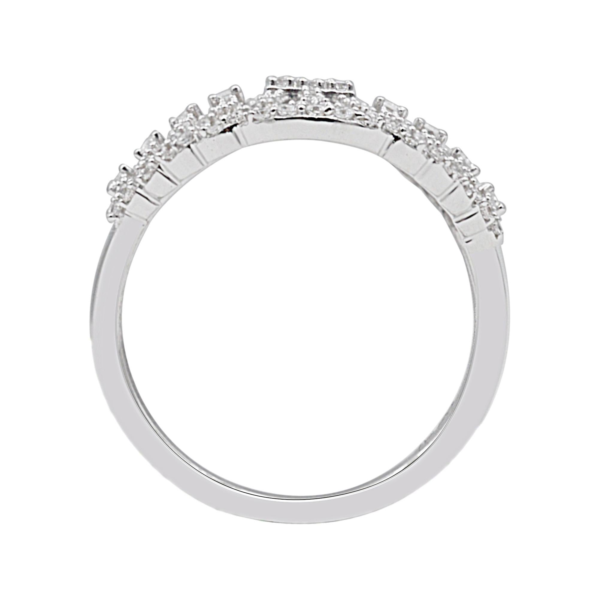 Regal and radiant, this diamond fashion ring makes a sophisticated statement. Crafted in 14 karat white gold, this engagement ring features 157 round and baguette diamonds set in prong setting. We only use 100% natural and conflict free diamonds