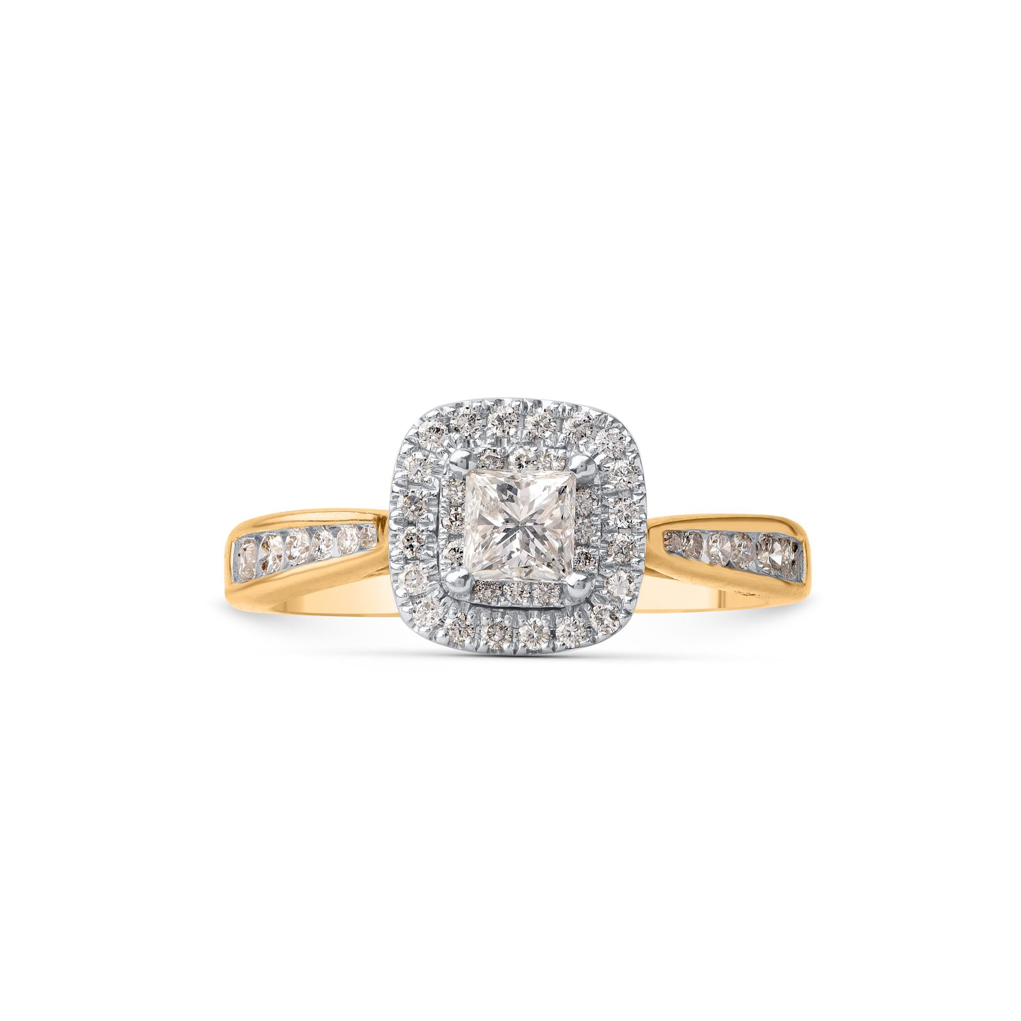 Express your love for her in the most classic way with this wedding ring. Beautifully crafted by our inhouse experts in 14 karat yellow gold and embellished with 45 brilliant cut, single cut round diamond and Princess cut diamond set in prong, pave