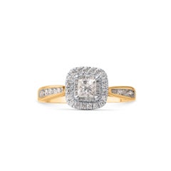 TJD Anello di fidanzamento a forma di aureola con diamante naturale da 0,75 carati in oro giallo 14 carati