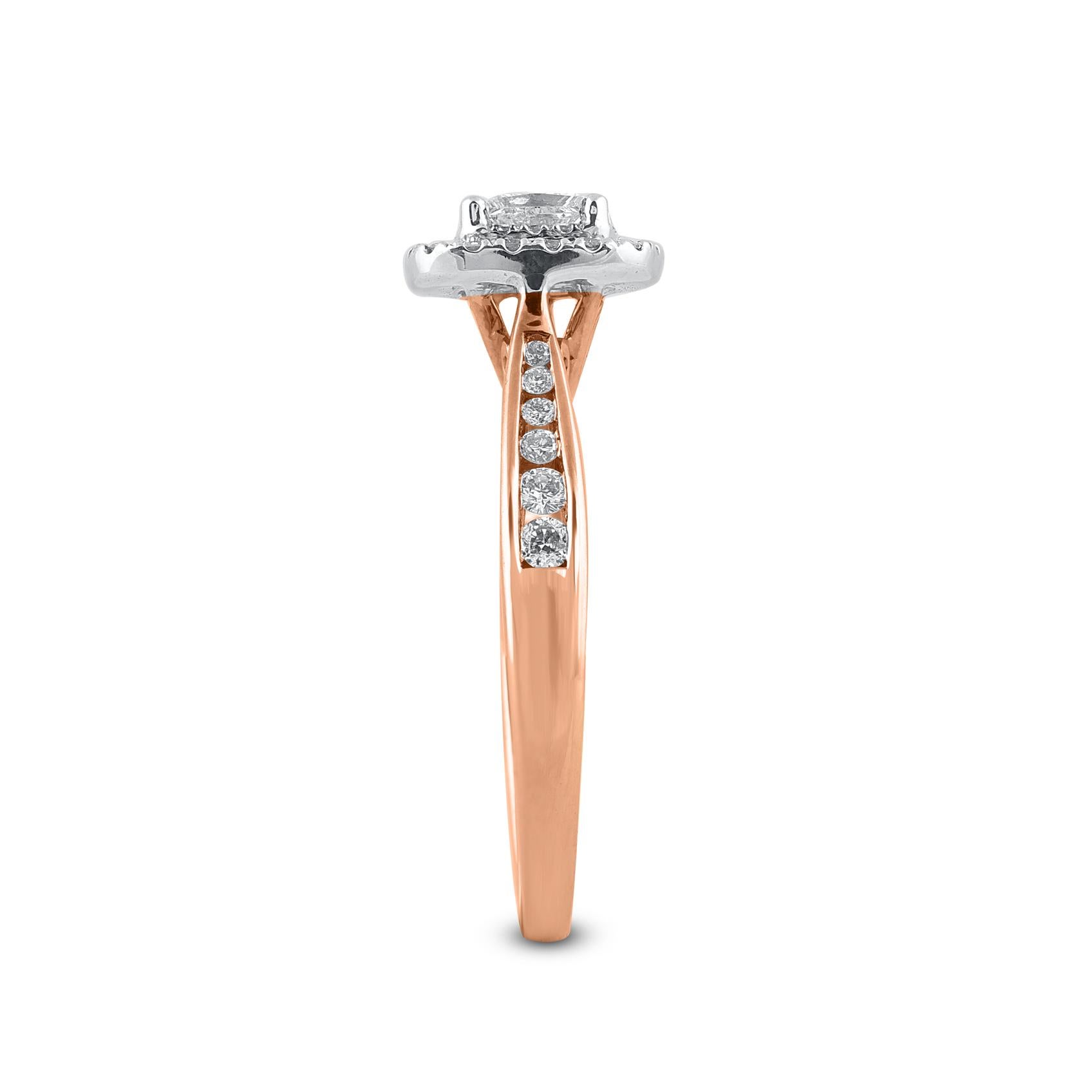 Mixed Cut TJD 0.75 Carat Natural Diamond 14 Karat Yellow Gold Halo Engagement Ring For Sale