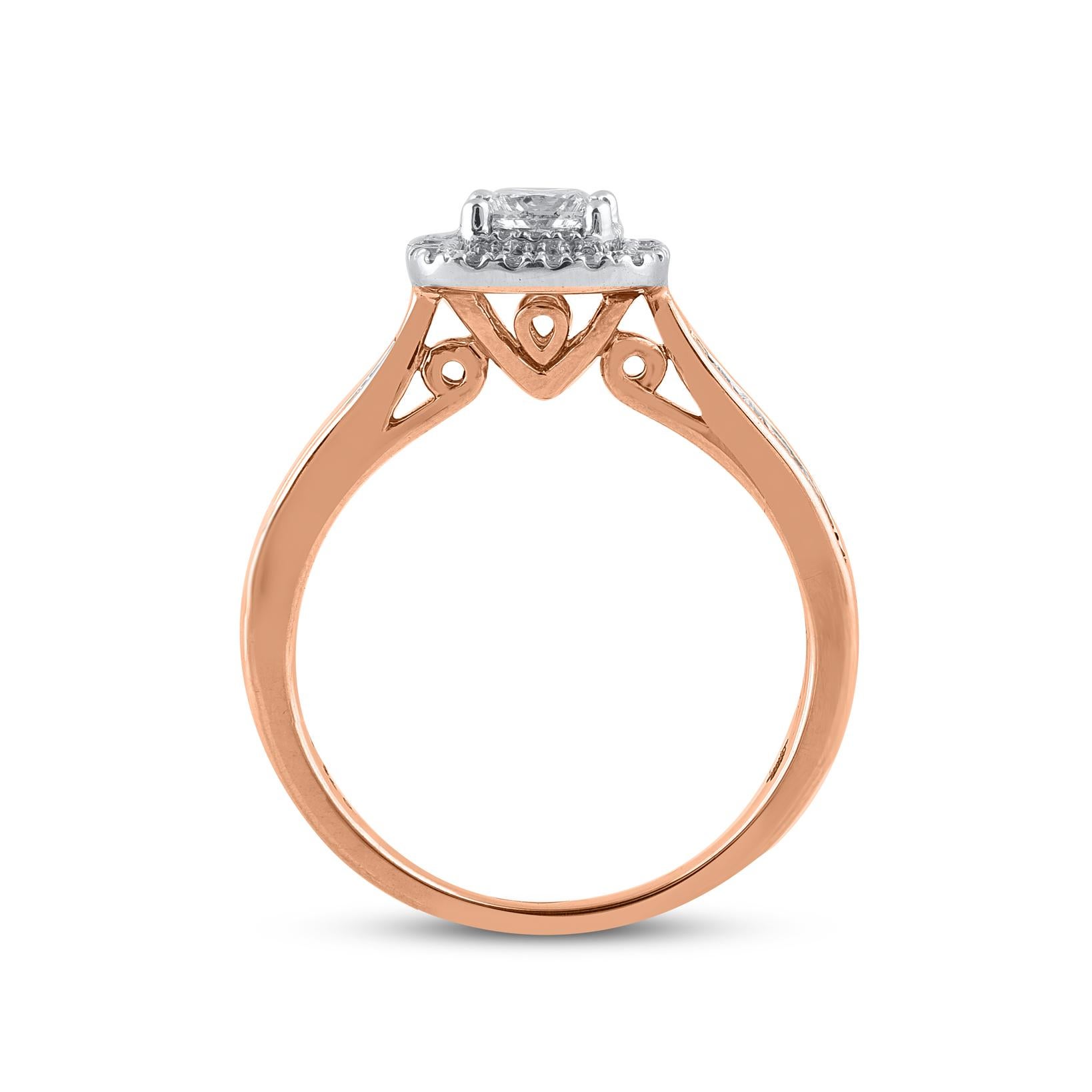 TJD 0.75 Carat Natural Diamond 14 Karat Yellow Gold Halo Engagement Ring In New Condition For Sale In New York, NY