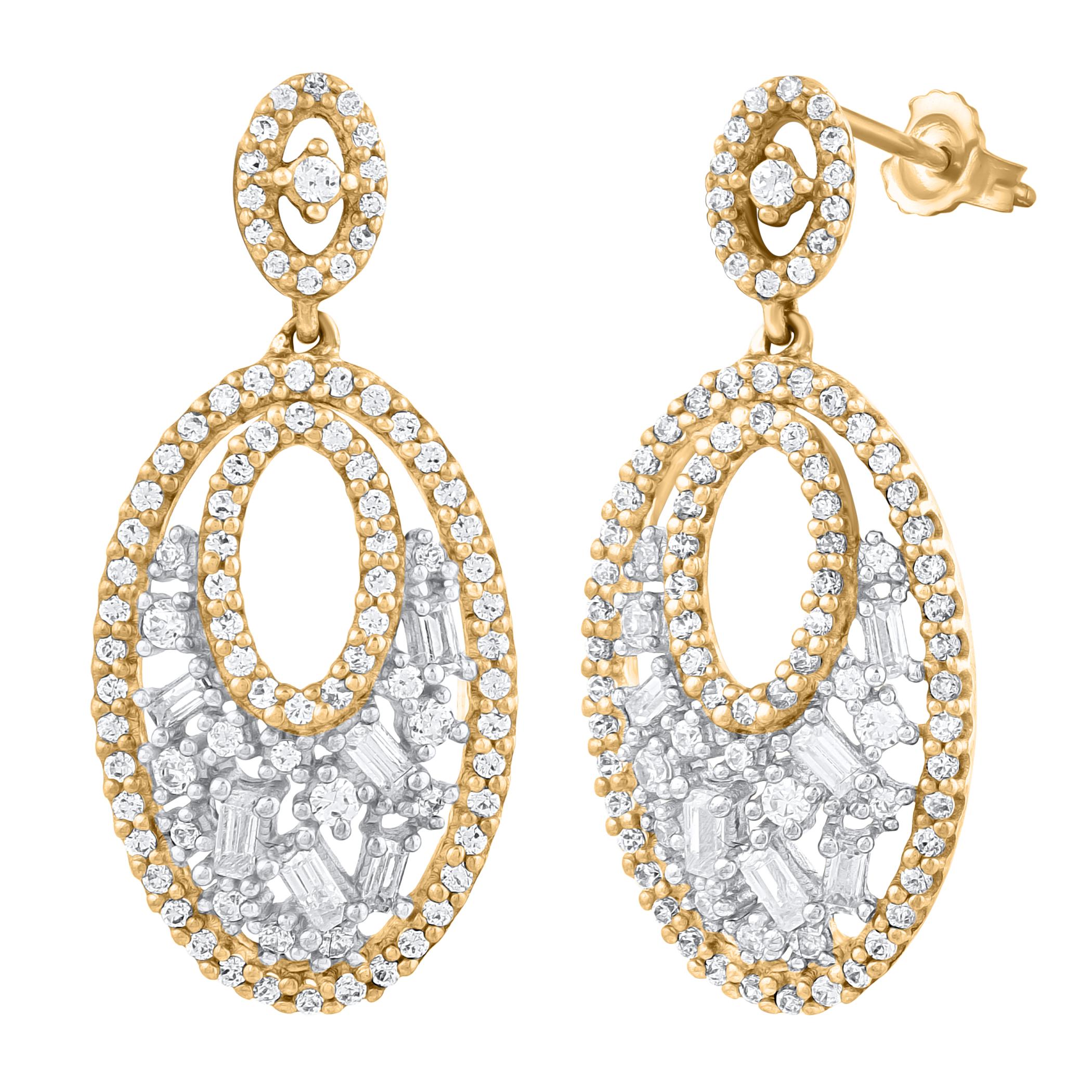Modern TJD 0.75 Carat Natural Diamond 14 Karat Yellow Gold Oval Drop Earrings For Sale