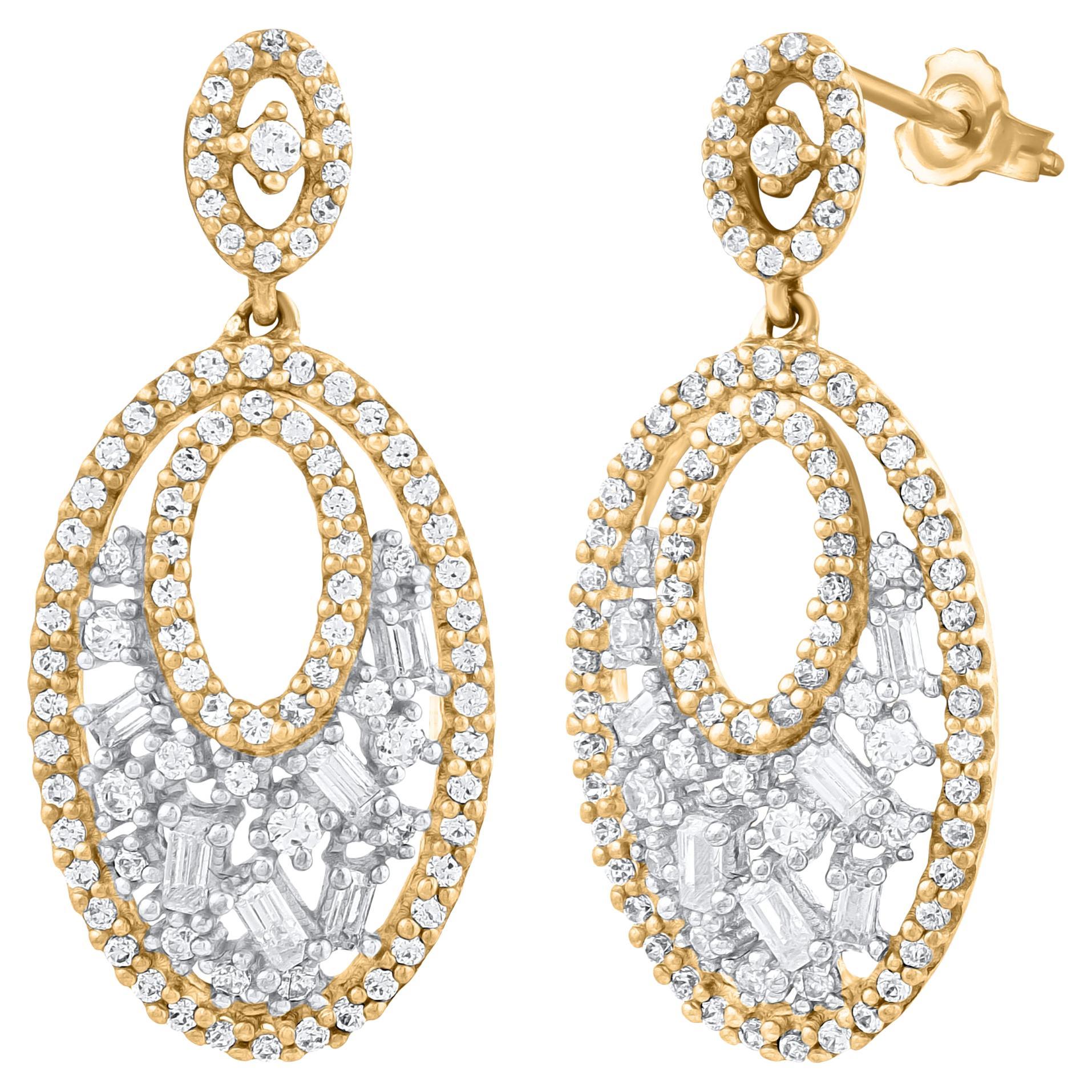 TJD 0.75 Carat Natural Diamond 14 Karat Yellow Gold Oval Drop Earrings For Sale