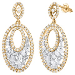 TJD 0.75 Carat Natural Diamond 14 Karat Yellow Gold Oval Drop Earrings
