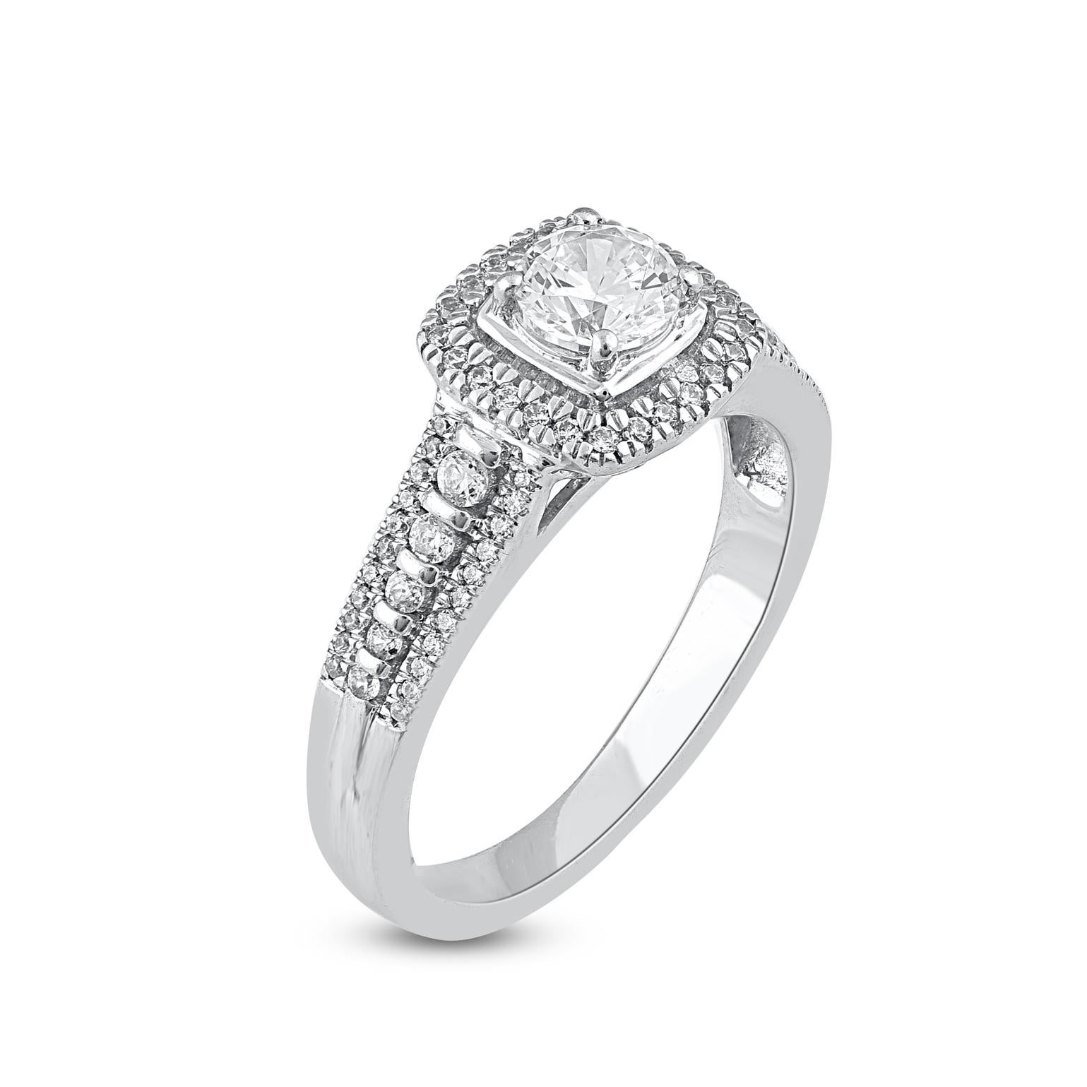 Contemporary TJD 0.75 Carat Natural Diamond 14KT White Gold Cushion Frame Engagement Ring For Sale