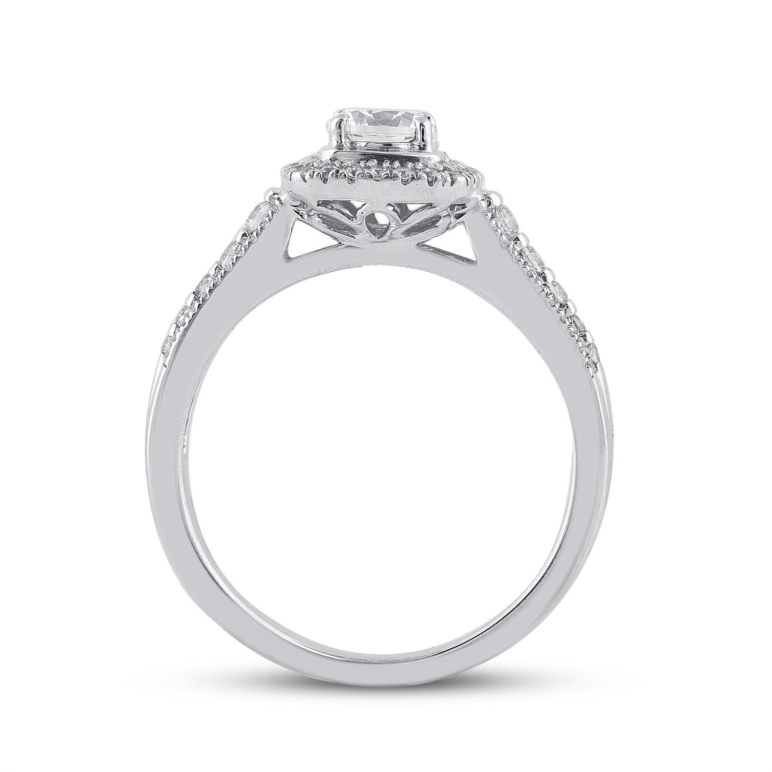 TJD 0.75 Carat Natural Diamond 14KT White Gold Cushion Frame Engagement Ring In New Condition For Sale In New York, NY