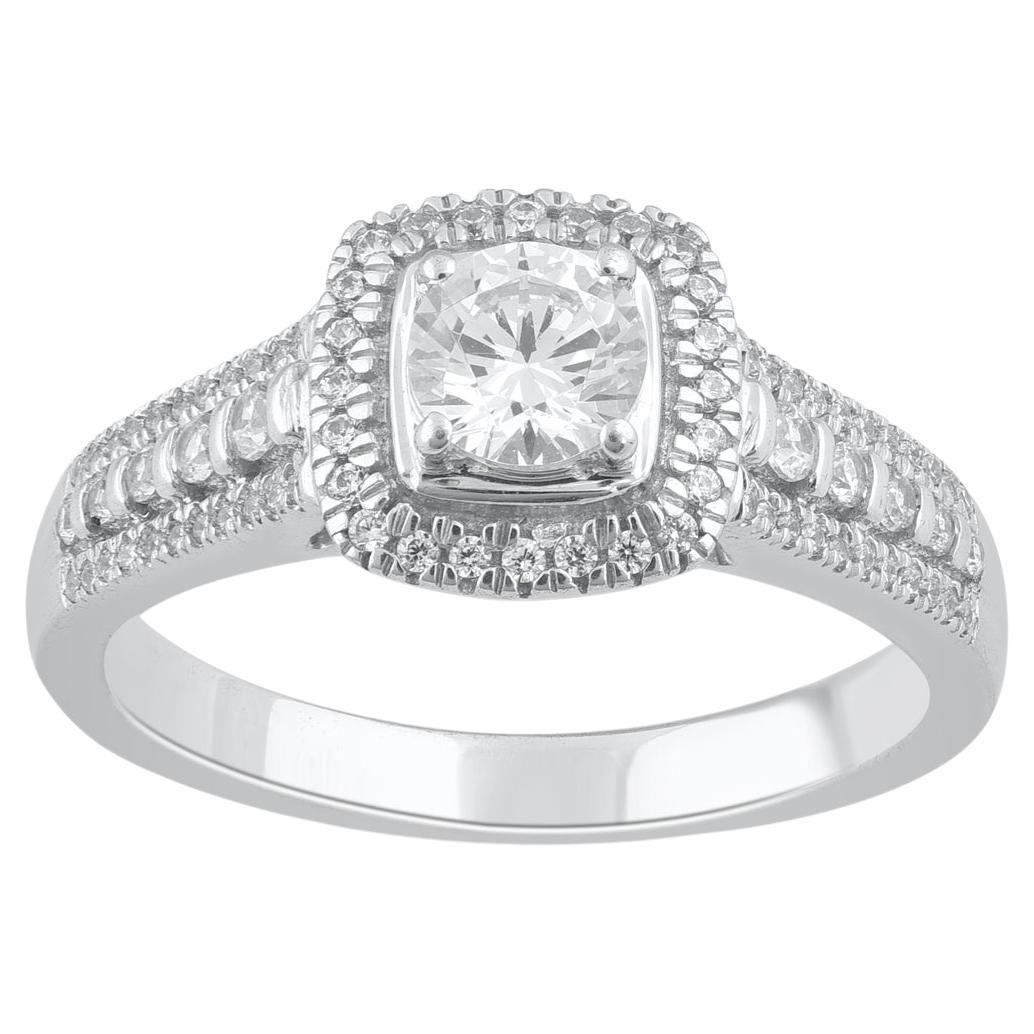 TJD 0.75 Carat Natural Diamond 14KT White Gold Cushion Frame Engagement Ring For Sale