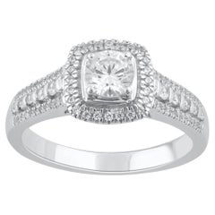 TJD 0.75 Carat Natural Diamond 14KT White Gold Cushion Frame Engagement Ring