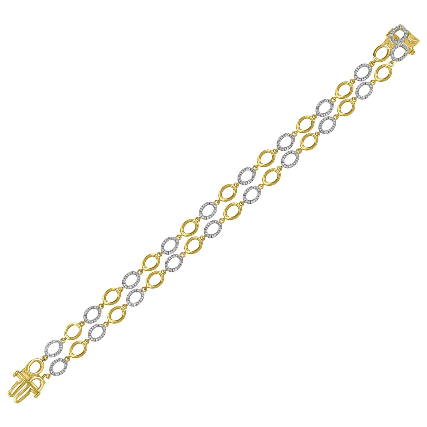 TJD 3/4Carat Round Diamond 14K Two-tone gold Interlinked Fashion Tennis Bracelet For Sale