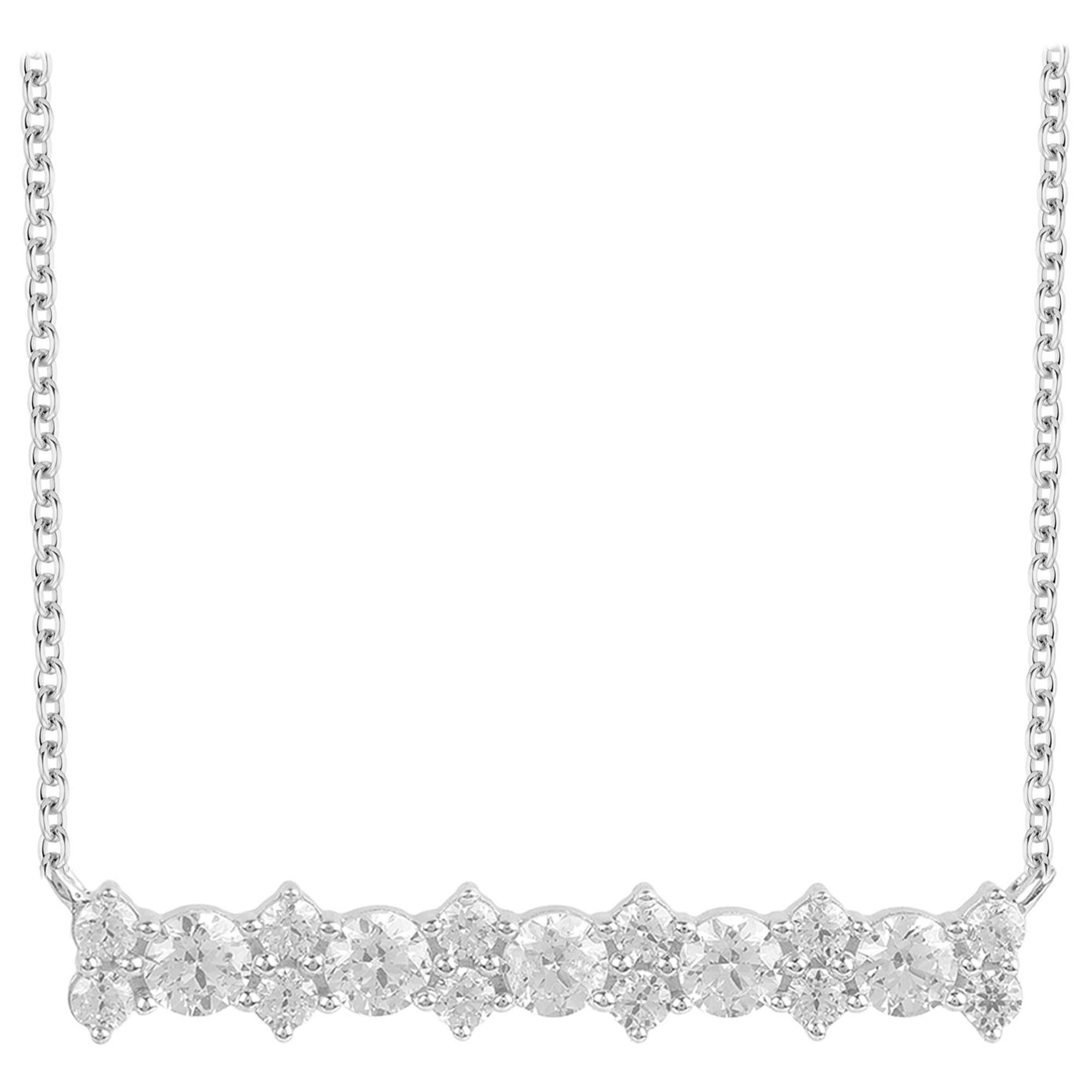 TJD 0.75 Carat Diamond 14 Karat White Gold Diamond Stunning Bar Necklace