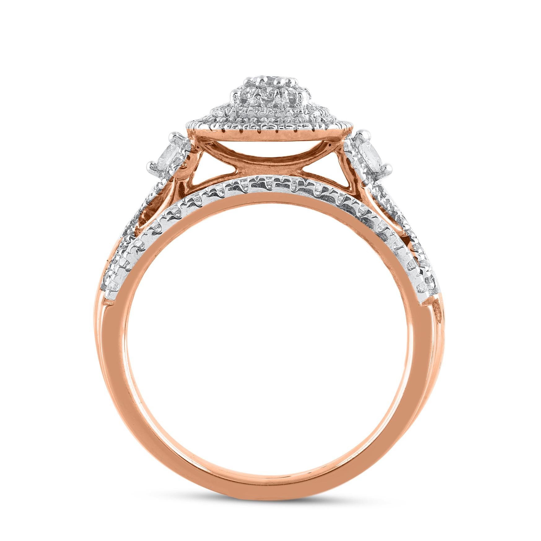 Women's TJD 0.75 Carat Natural Round Cut Diamond 14 Karat Rose Gold Bridal Ring Set For Sale
