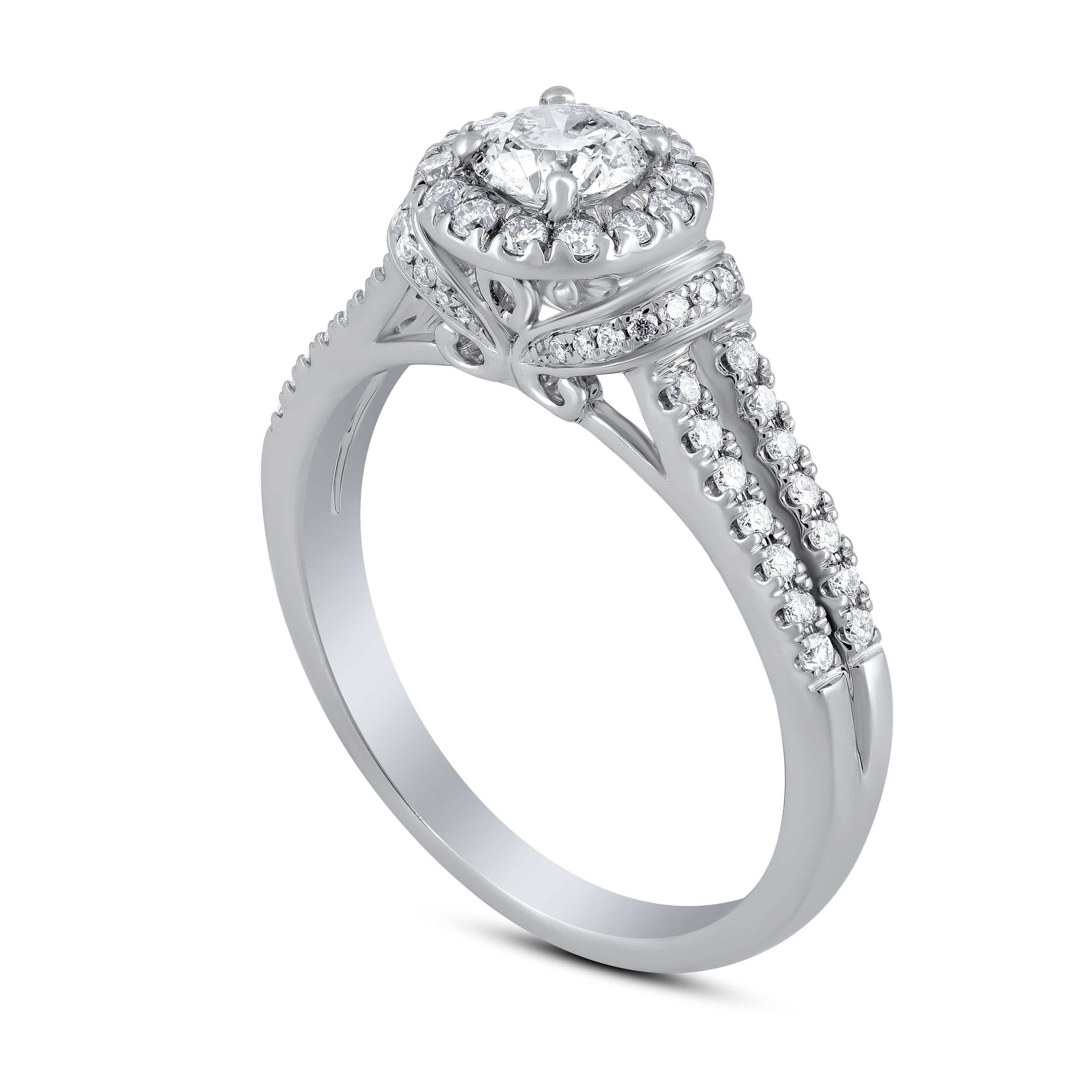 Contemporary TJD 0.75 Carat Natural Round Cut Diamond 14 Karat White Gold Engagement Ring For Sale