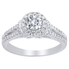 TJD Anillo de compromiso de oro blanco de 14 quilates con diamante natural talla redonda de 0,75 quilates