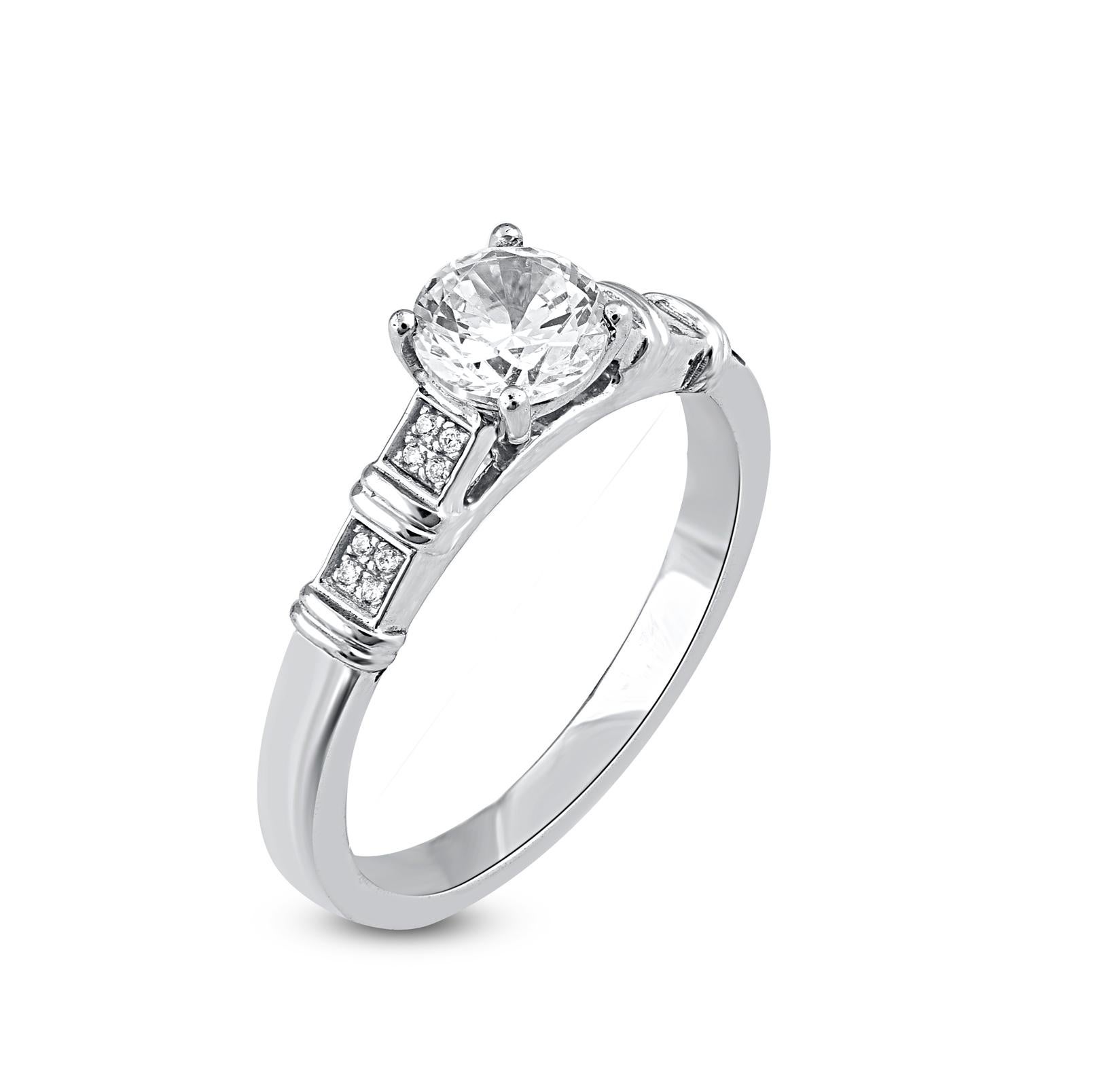 Contemporary TJD 0.75 Carat Natural Round Cut Diamond 14 Karat White Gold Promise Ring For Sale