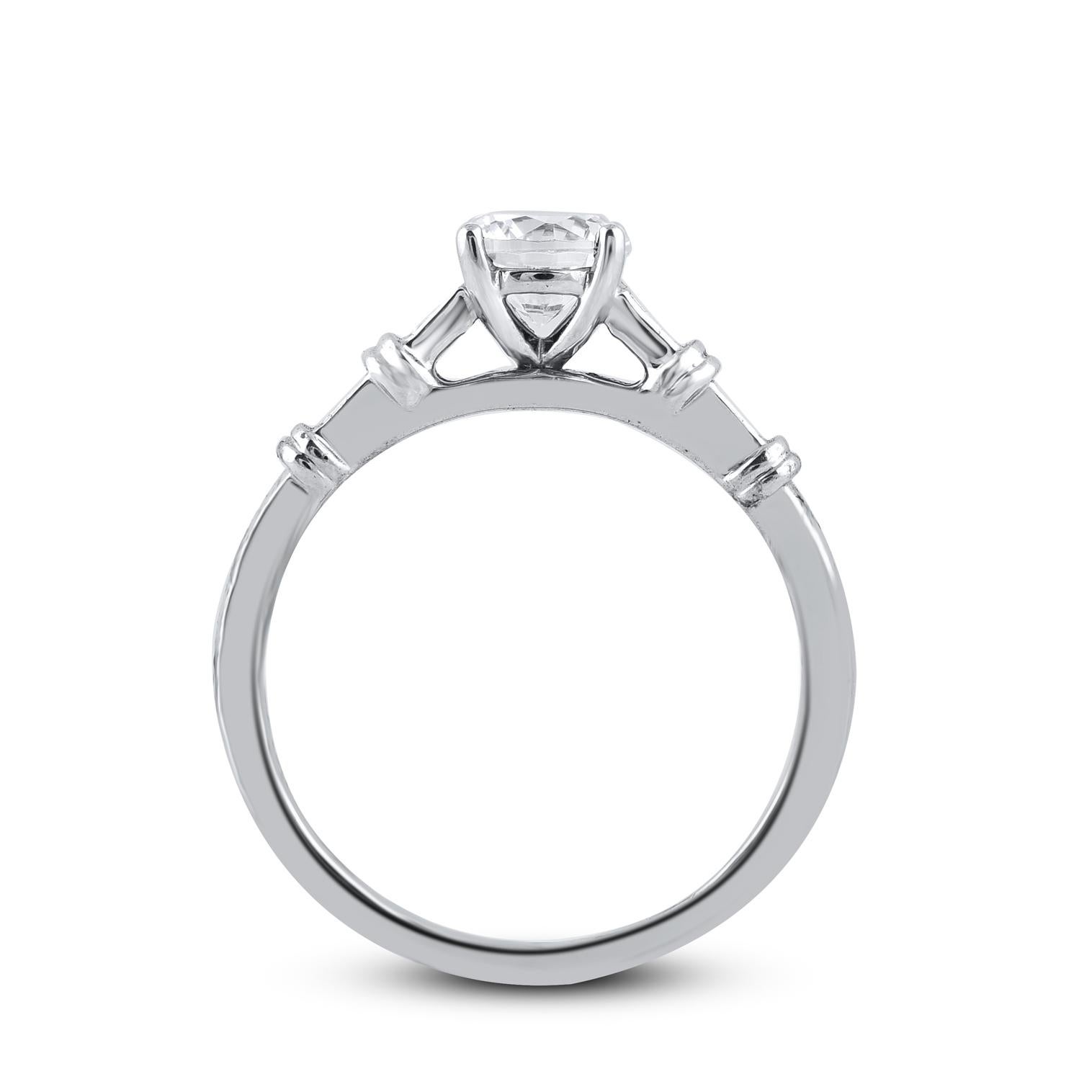 Women's TJD 0.75 Carat Natural Round Cut Diamond 14 Karat White Gold Promise Ring For Sale
