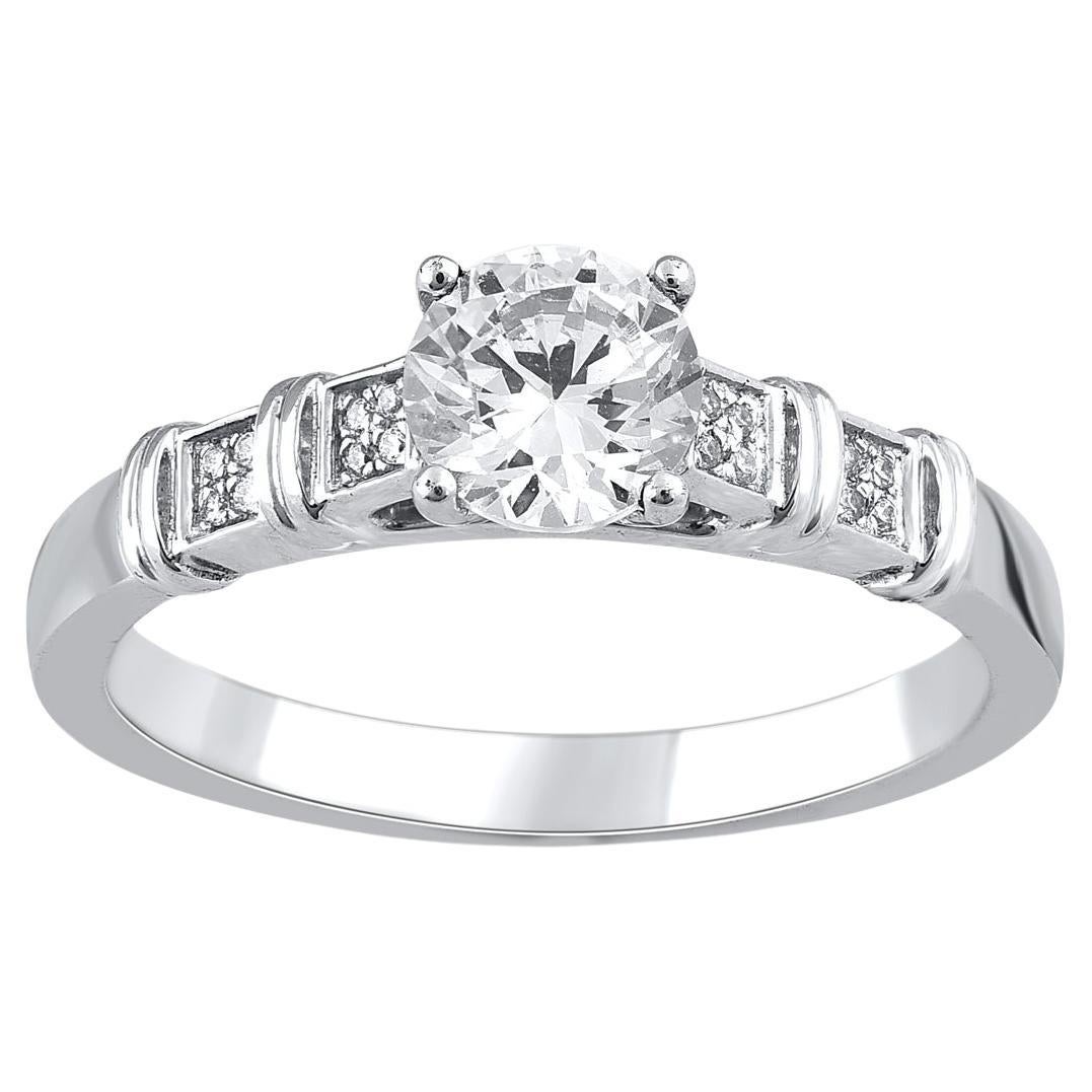 TJD 0.75 Carat Natural Round Cut Diamond 14 Karat White Gold Promise Ring For Sale