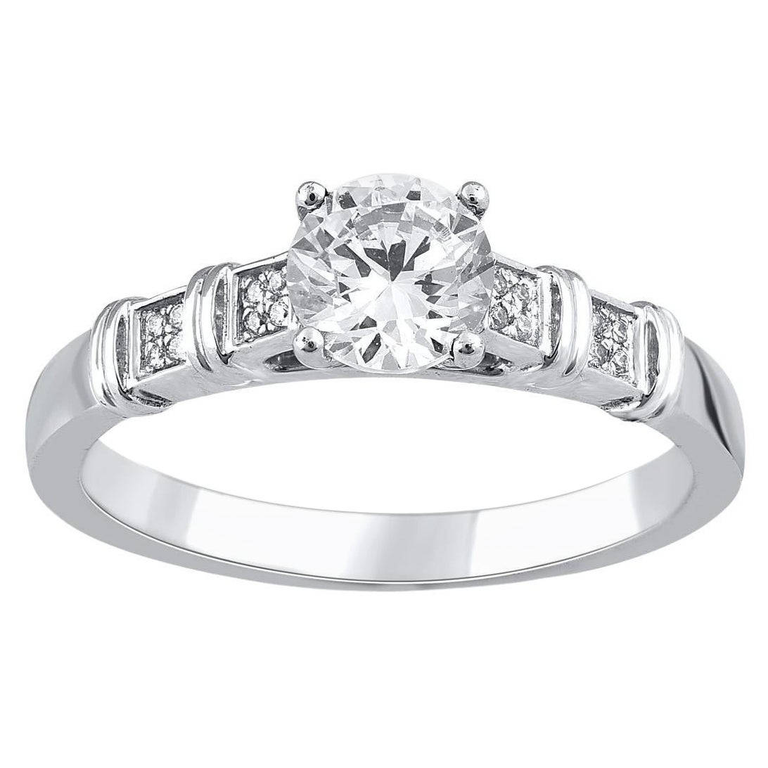 TJD 0.75 Carat Natural Round Cut Diamond 14 Karat White Gold Promise Ring