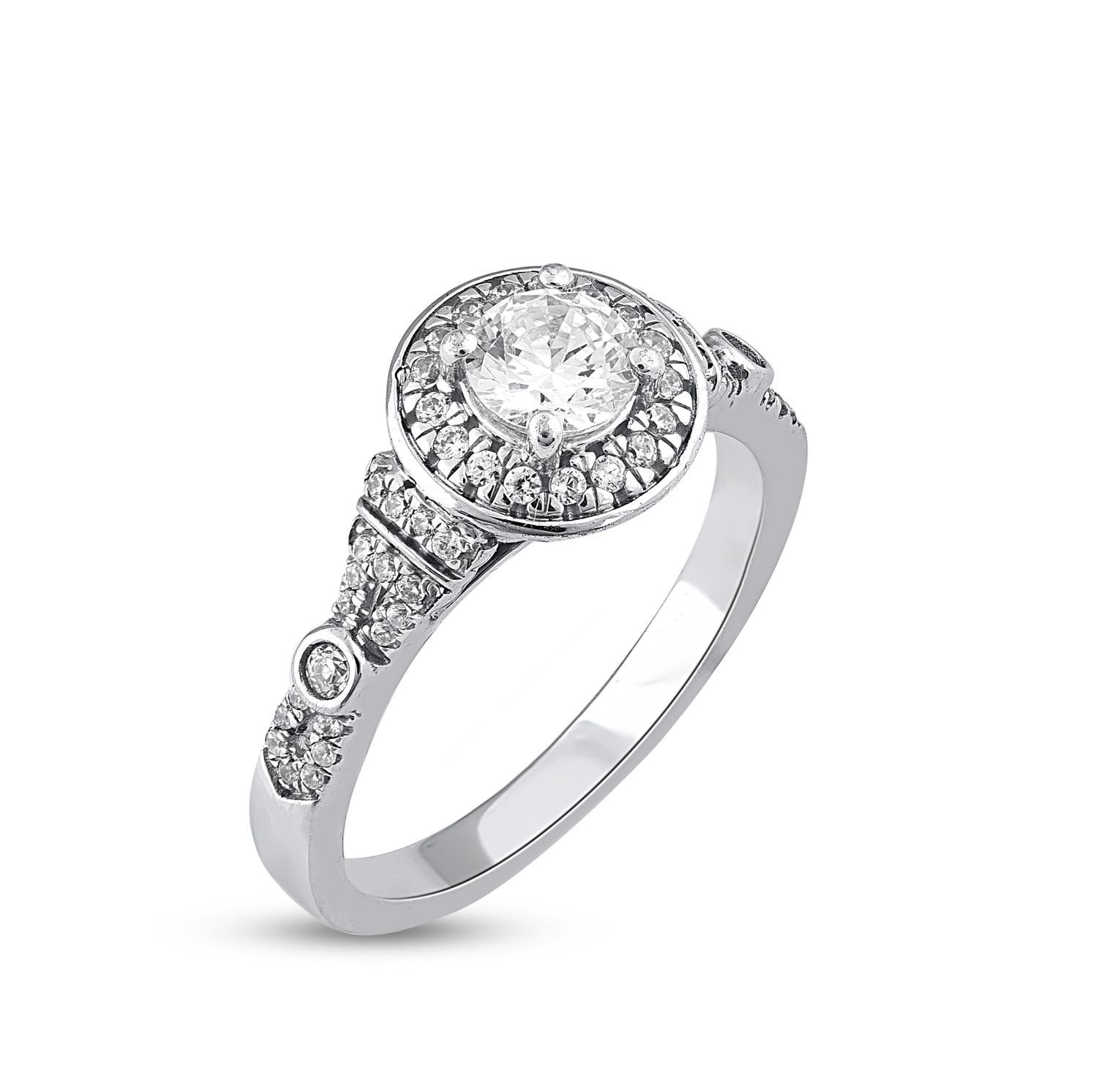 Contemporaneo TJD 0,75 carati di diamante naturale taglio rotondo in oro bianco 14KT Anello di fidanzamento nuziale in vendita