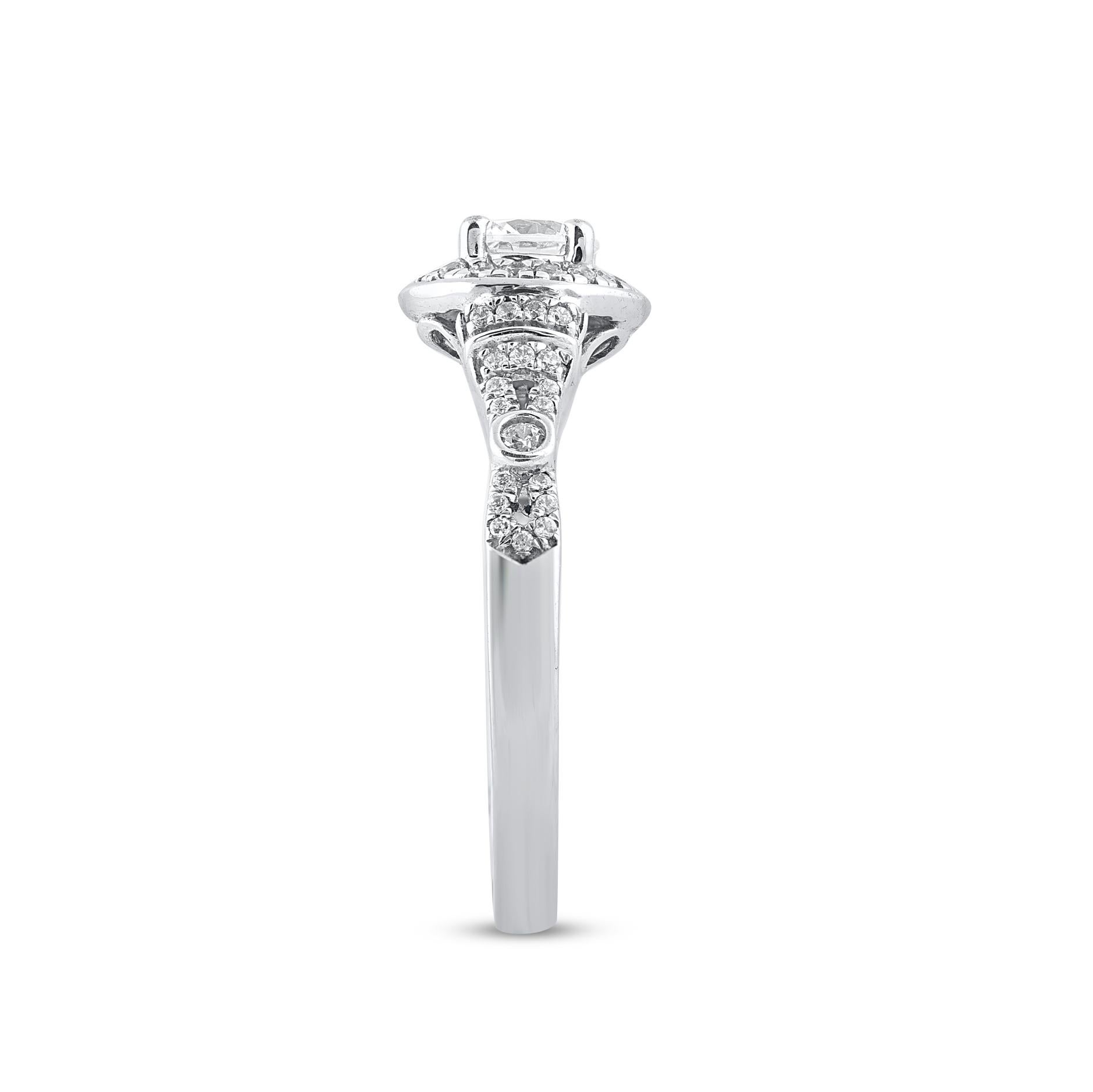 Taglio rotondo TJD 0,75 carati di diamante naturale taglio rotondo in oro bianco 14KT Anello di fidanzamento nuziale in vendita
