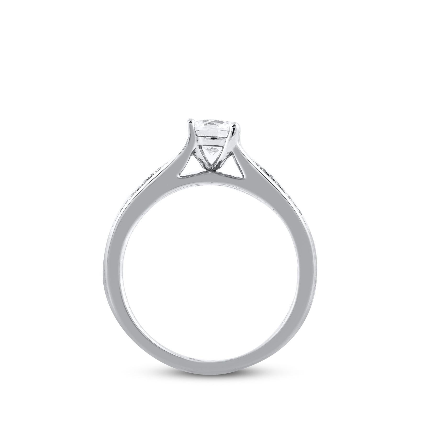 Bague de fiançailles de mariage en or blanc 14 carats avec diamants naturels taille ronde de 0,75 carat TJD Neuf - En vente à New York, NY