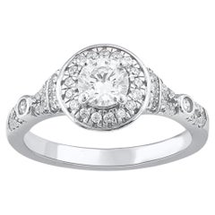 Bague de fiançailles de mariage en or blanc 14 carats avec diamants naturels taille ronde de 0,75 carat TJD