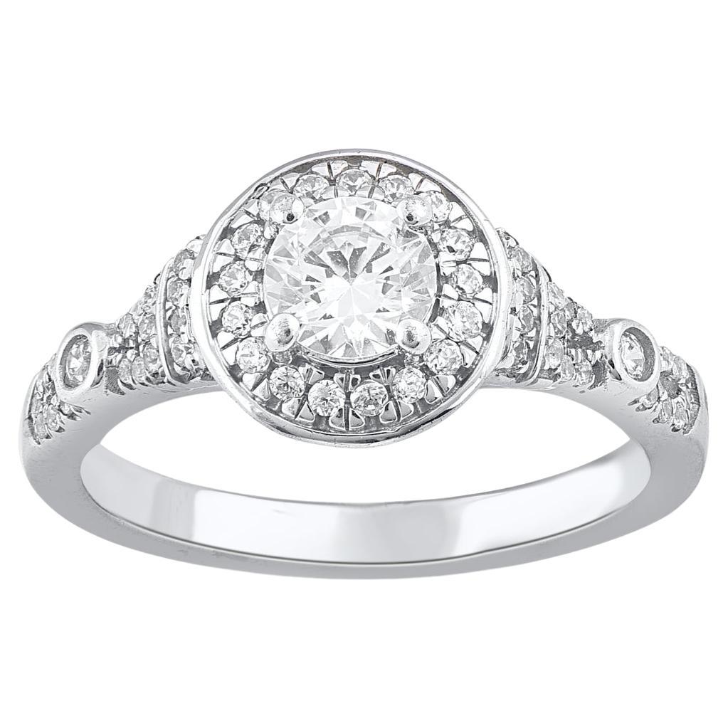 TJD 0.75 Carat Natural Round Cut Diamond 14KT White Gold Bridal Engagement Ring