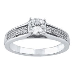 TJD 0.75 Carat Natural Round Cut Diamond 14KT White Gold Bridal Engagement Ring