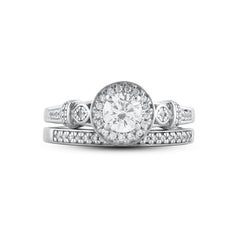 TJD 0.75 Carat Natural Round Cut Diamond 14KT White Gold Bridal Wedding Ring Set