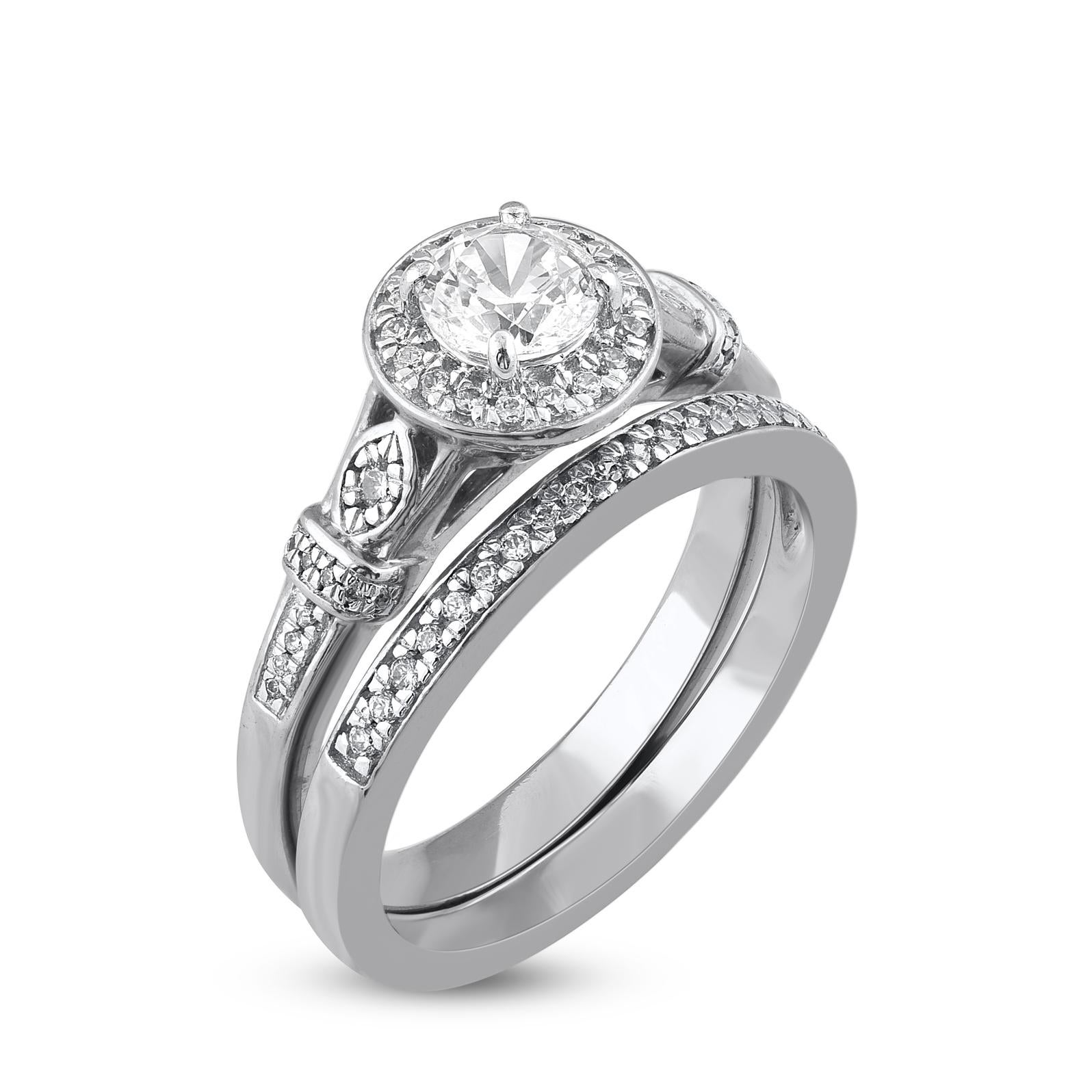 TJD 0.75 Quilates Diamante Natural de Corte Redondo Oro Blanco 14KT Alianza de Boda Nupcial Contemporáneo en venta