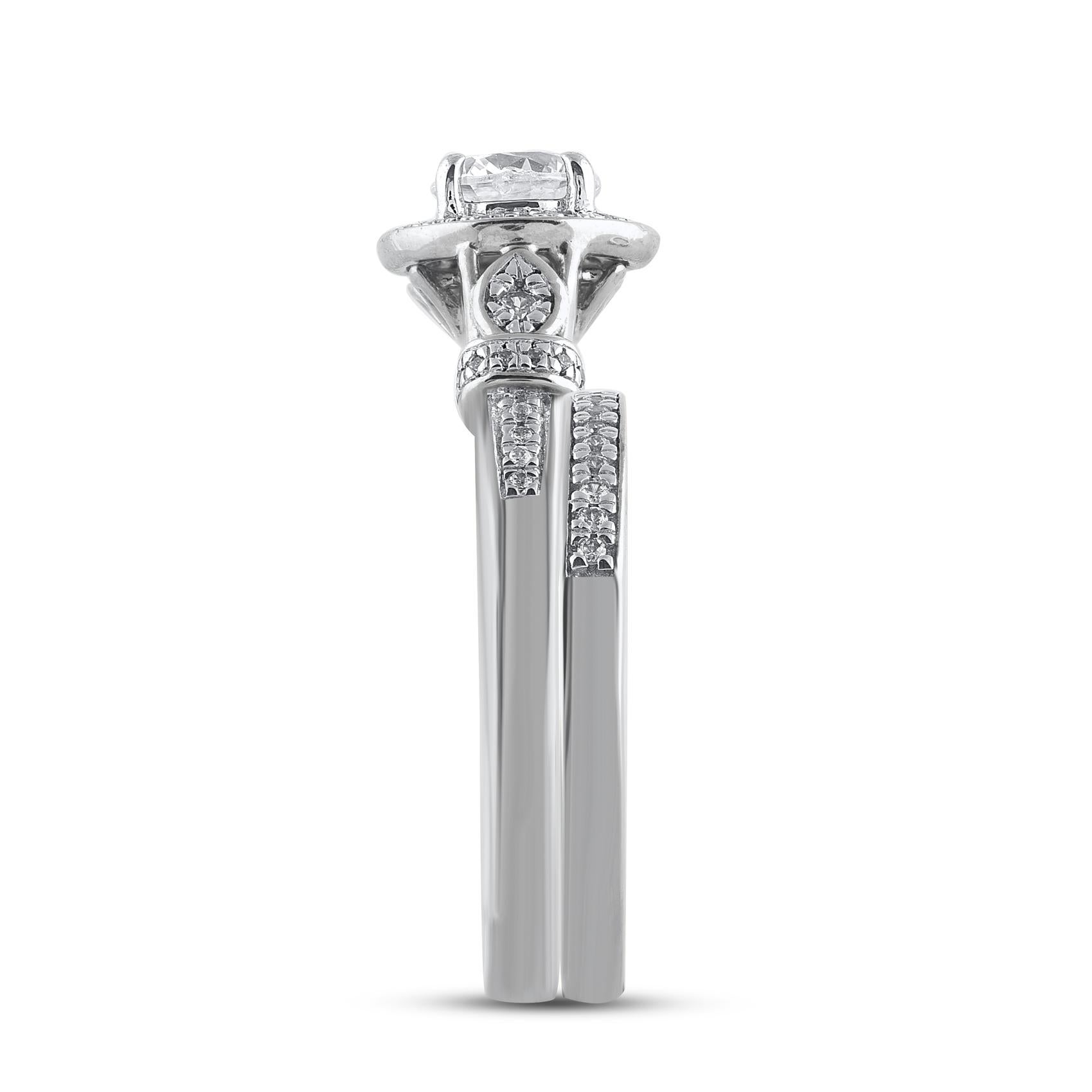 TJD 0.75 Quilates Diamante Natural de Corte Redondo Oro Blanco 14KT Alianza de Boda Nupcial Corte redondo en venta