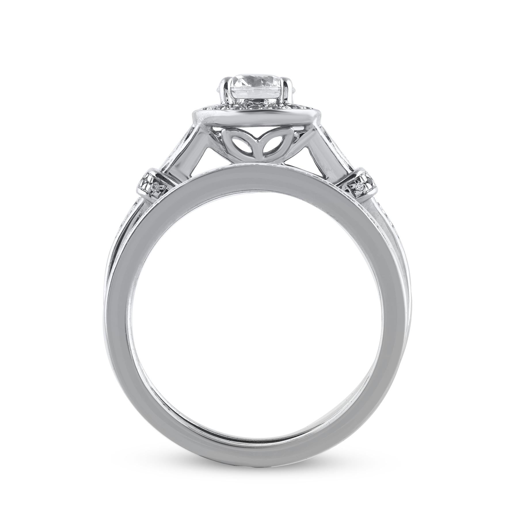 Women's TJD 0.75 Carat Natural Round Cut Diamond 14KT White Gold Bridal Wedding Ring Set For Sale