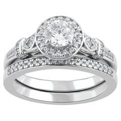 TJD 0.75 Carat Natural Round Cut Diamond 14KT White Gold Bridal Wedding Ring Set