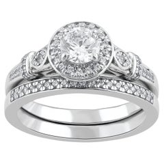 TJD 0.75 Quilates Diamante Natural de Corte Redondo Oro Blanco 14KT Alianza de Boda Nupcial