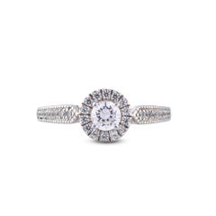 TJD 0.75 Carat Natural Round Cut Diamond 14KT White Gold Halo Engagement Ring