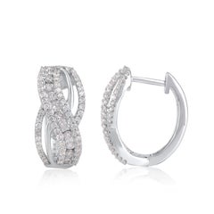 TJD 0.75 Carat Natural Round Cut Diamond 14KT White Gold Infinity Hoop Earrings