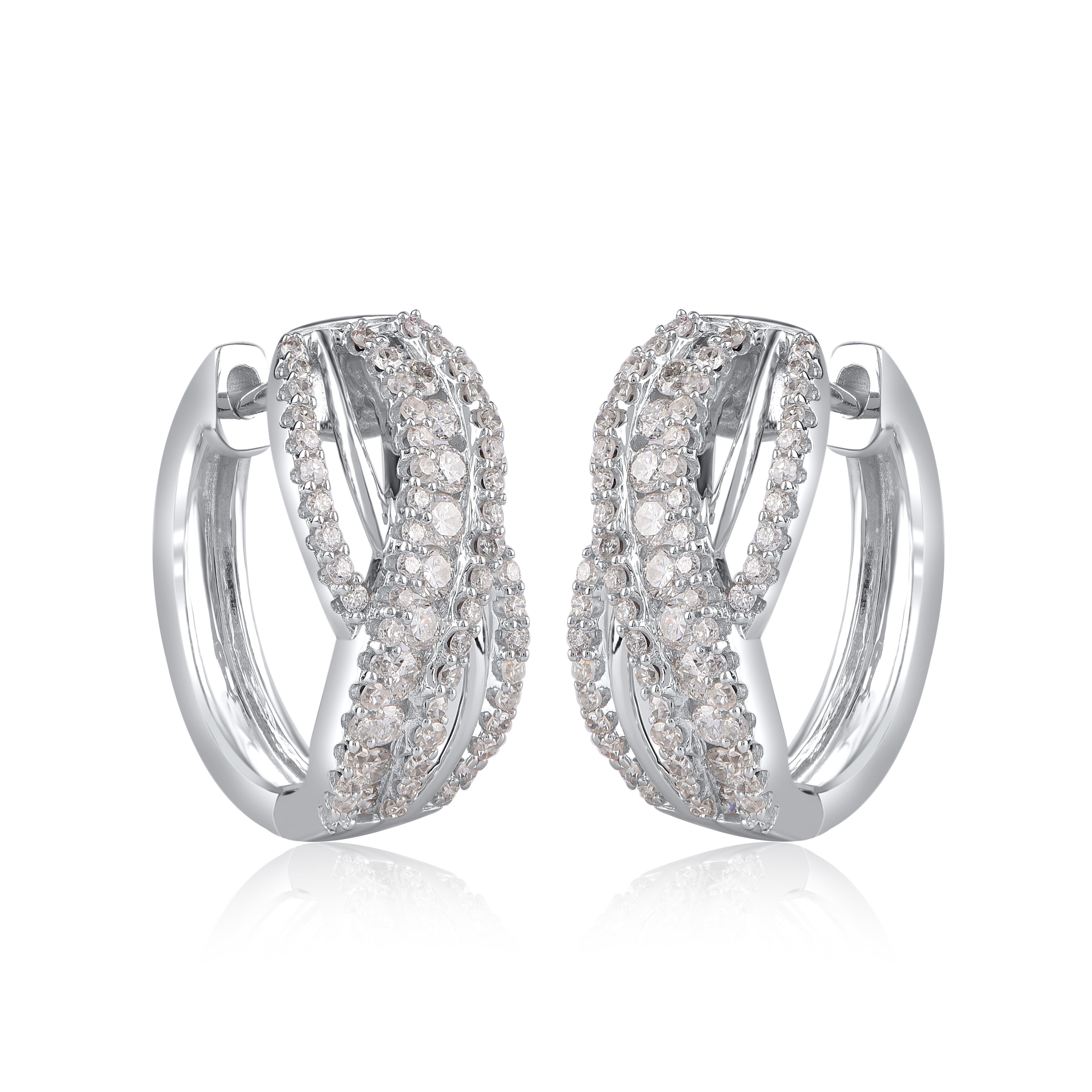 Contemporain Créoles Infinity en or blanc 14 carats avec diamants ronds naturels de 0,75 carat TJD en vente